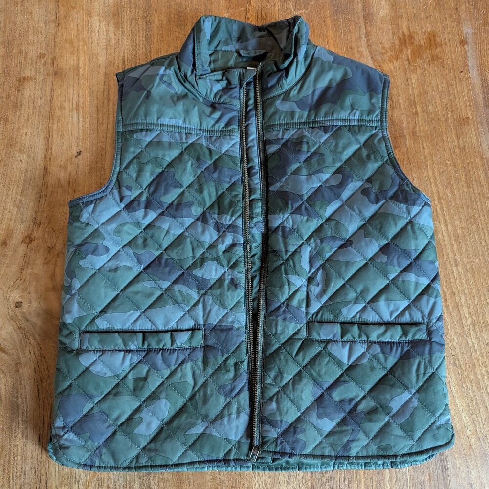 J. Crew Boys Green Quilted Camo Vest - 10